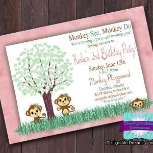 Monkey Hearts - Invitation (birthday Or Baby..